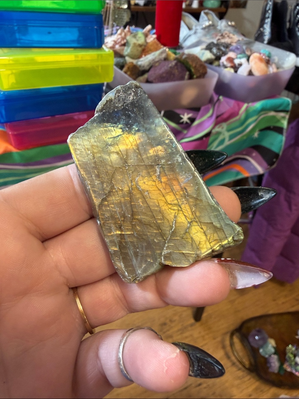 Golden Labradorite Display Stone - Natural Iridescent Yellow-Green